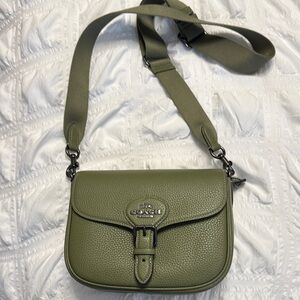 Coach Olive Green Crossbody Bag with Flap Closure and Adjustable Strap